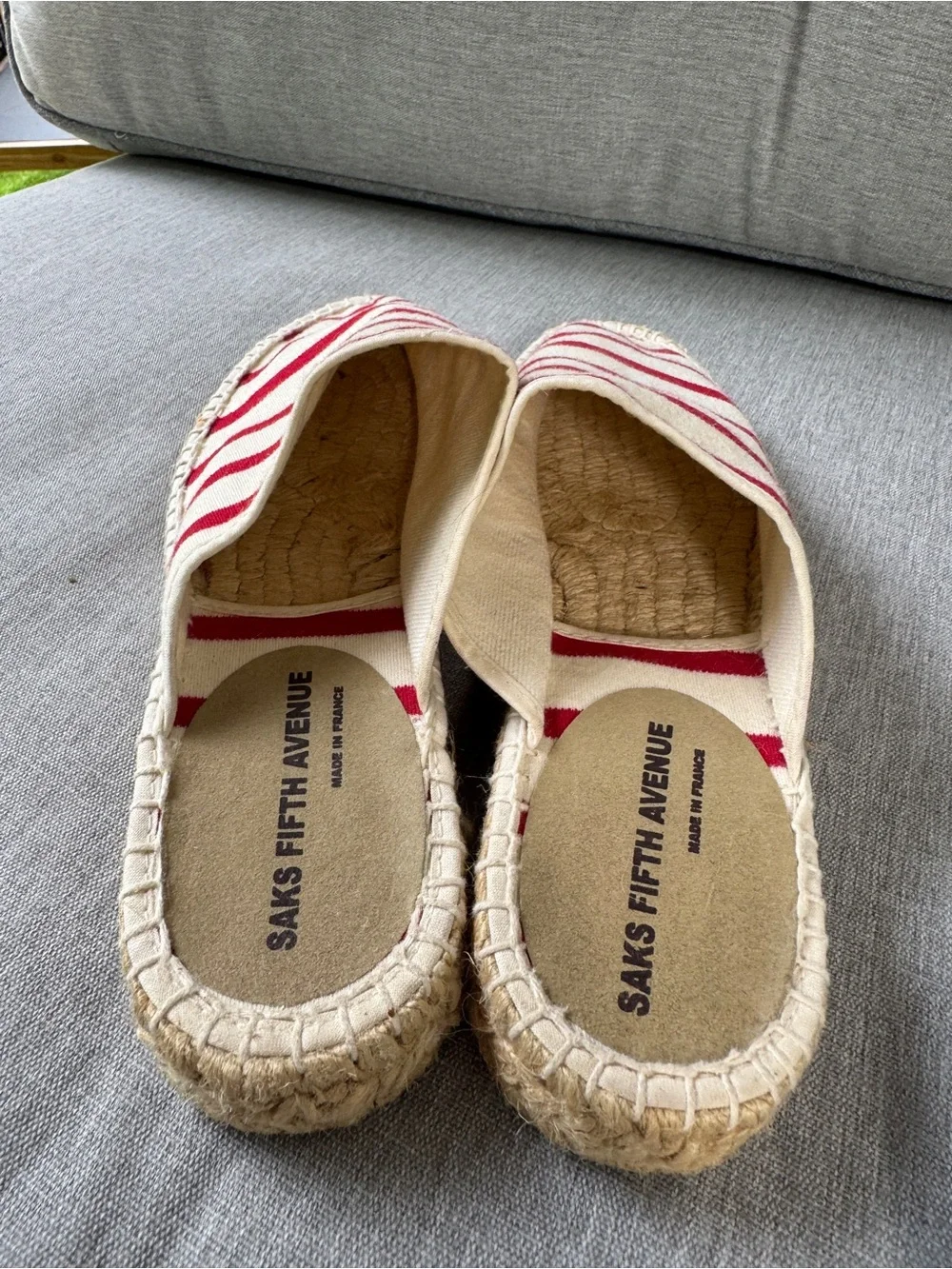 Saks Fifth Avenue Red & Cream Striped Espadrille Slip-On